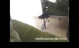Soldier shows his cock to his friends