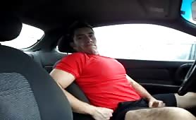 Latino jerking in the car