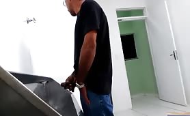 Recording a horny old man who shows me his cock in a public toilet