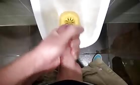 White dude cums on public urinal
