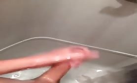 huge white cock jerking off in the shower