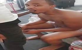 Two horny black guys sucking his best friend dick