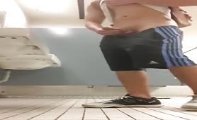 French boy jerking off in public restroom